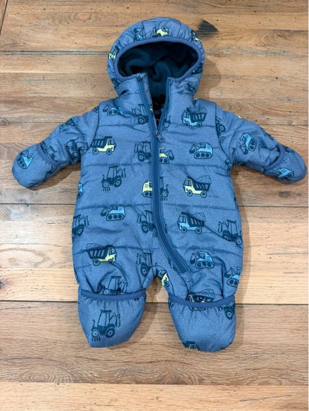 Wippette Baby Boy Blue Construction Truck Hooded Snowsuit Pram size 0/3m